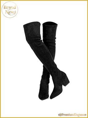 Over the Knee Thigh High Boots Block Heel Faux Suede